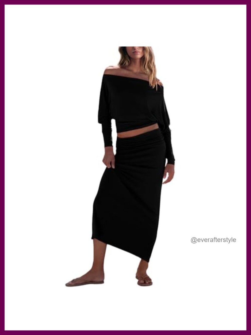 Off Shoulder Batwing Sleeve Top Maxi Pencil Skirt Set